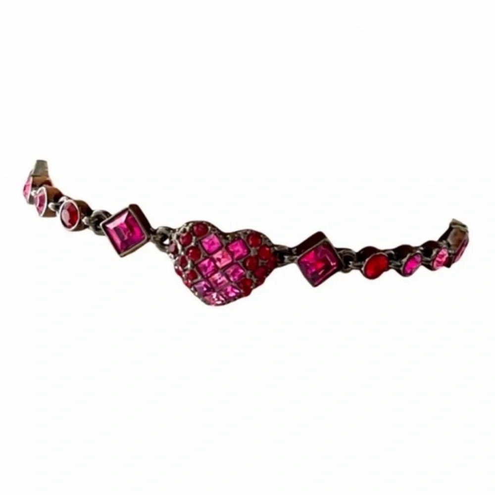 Givenchy Lariat Style Drop Mixed Crystal Necklace Pink Red Gunmetal Gray - Picture 6 of 7